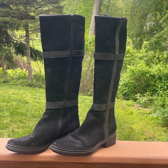 Hunter Willingen Tall Black Suede/Leather Boots w Size Zip - Size 7 1/2 - Picture 13 of 15